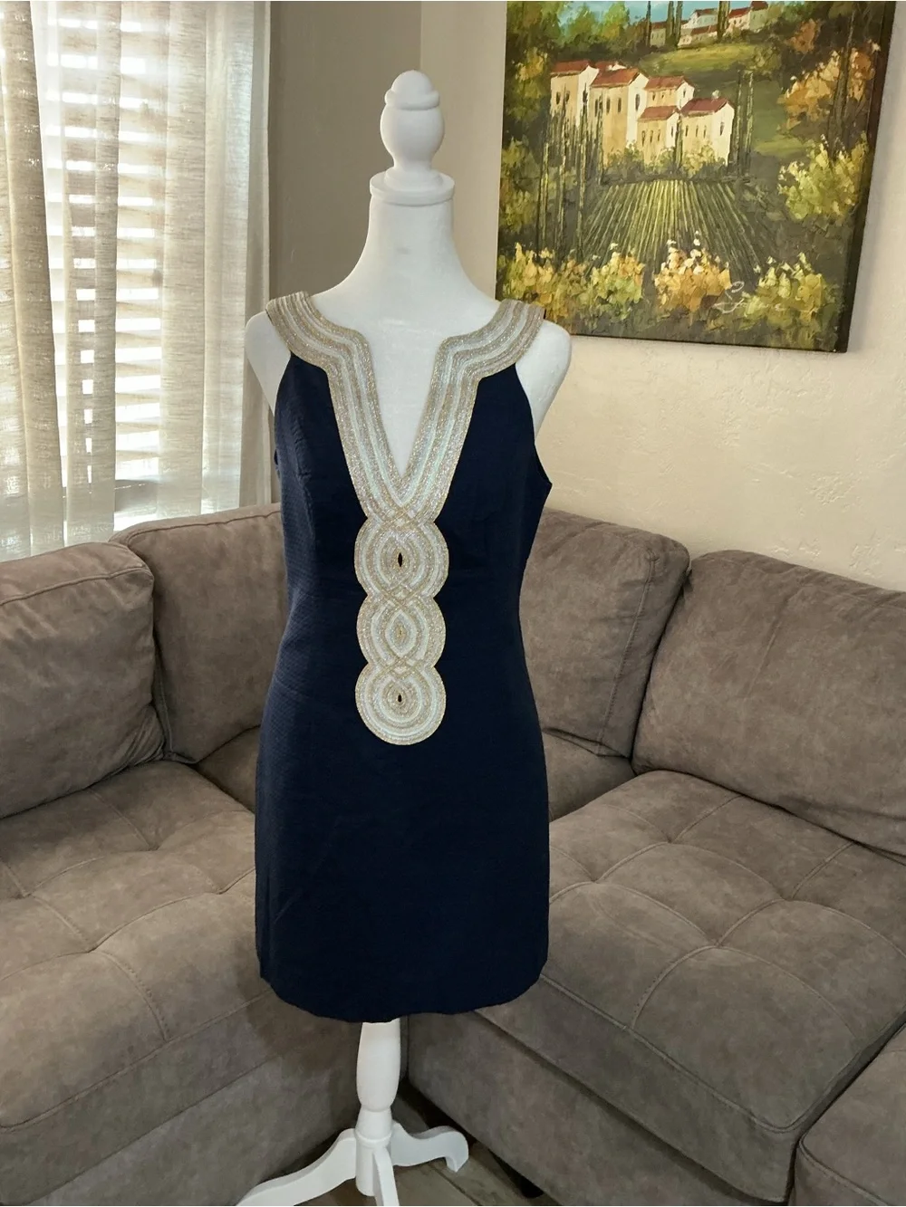 Lilly Pulitzer Navy Sleeveless V-Neck Mini Dress with Ivory Embellished Trim
